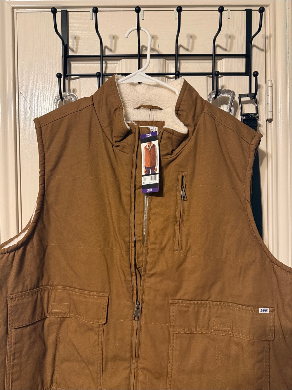 Lee Men's Tan Work Vest with Cream Sherpa Lining